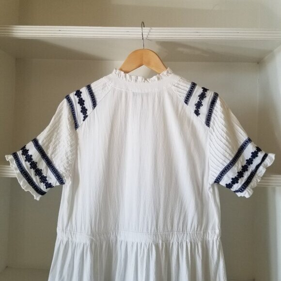 IVY CITY CO - Santorini Cotton Dress - White and Dark Blue - Tassels - Medium - Picture 7 of 10